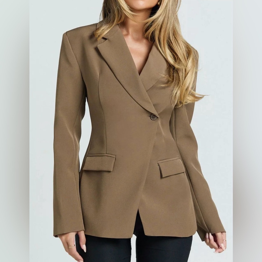 ♥️Hello Gorgeous! Lapel Collar One Button Blazer - Brown